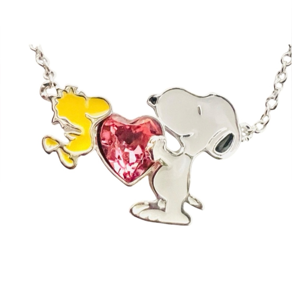 Peanuts Snoopy & Woodstock Sterling Silver–Plated Heart Necklace - Picture 2 of 2